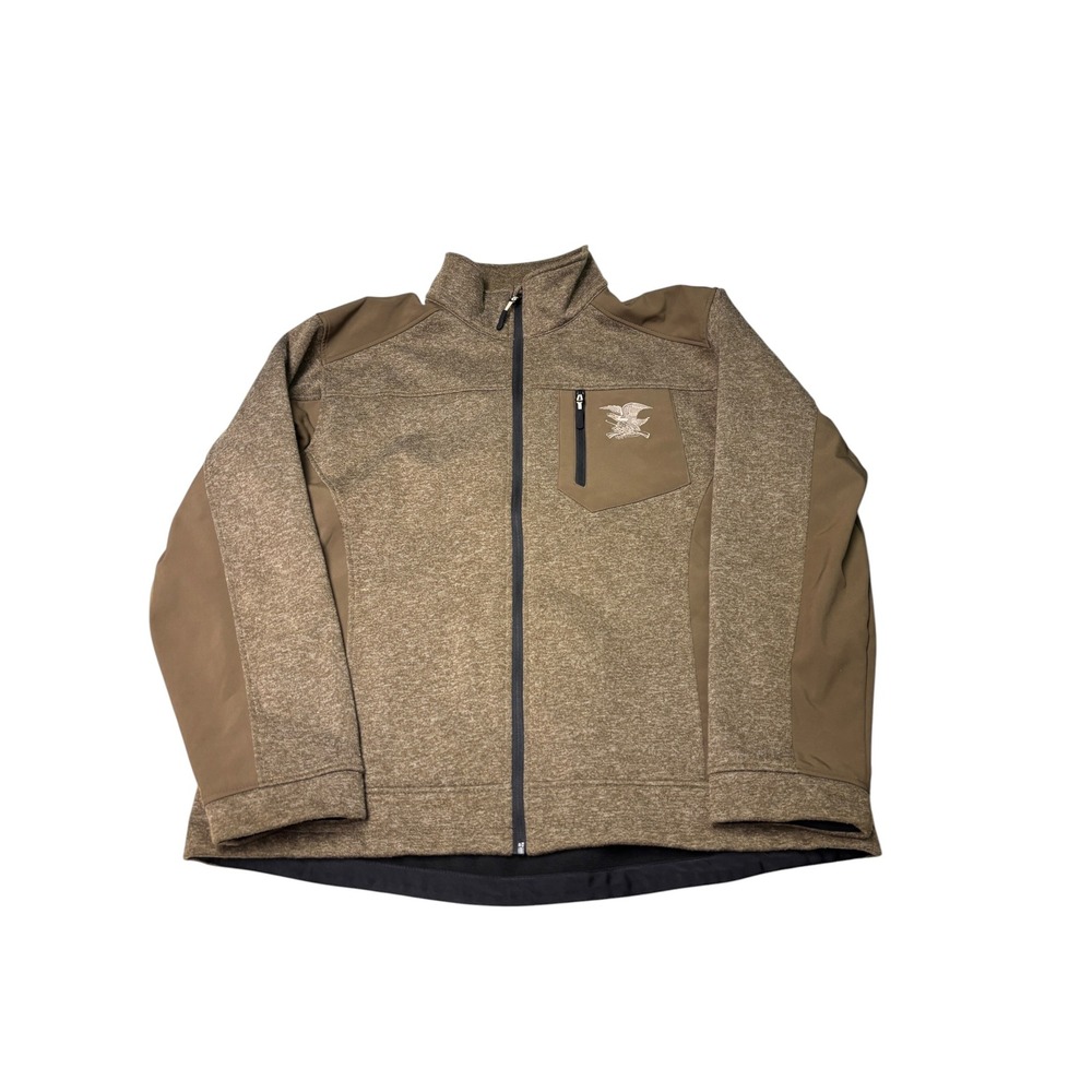 NRA Mens Full Zip Softshell Fleece Jacket Brown Melange Eagle Logo XL